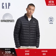 Gap男装2024秋季新款印花logo小立领羽绒服简约外套657225 黑色 175/96A(L)亚洲尺码