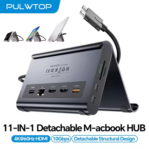 PULWTOP Docking Station Dual Monitor with 2×HDMI 4K@60Hz, PD, 10Gbps USB-C/A, Ethernet, Audio, SD/TF
