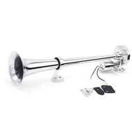 【NEW】Single-tube Trumpet Electric Horn Chrome Air Horn Loudspeaker Kit 150dB 12V/24V Universal for Train Truck Lorry