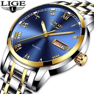 {Miracle Watch Store} LIGE นาฬิกาผู้ชายแฟชั่นกีฬาควอตซ์เต็มเหล็กทองธุรกิจบุรุษยอดนาฬิกาแบรนด์หรูนาฬิกากันน้ำ Relógio Masculino