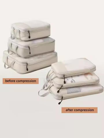 Set of 3 Compressible Packing Travel Storage Bags Cubes Waterproof Suitcase Nylon Portable with Hand