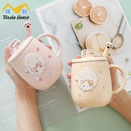 《SG》Ceramic Mug Coffee Cup with Lid &amp; Stainless Steel Spoon Cartoon Mug Ceramic Mug Gift Set