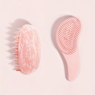 TEMU 2pcs/set Marbled Soft Tooth Comb Egg Shape Combs Anti-static Hair Brush Handle Entangle Detangl