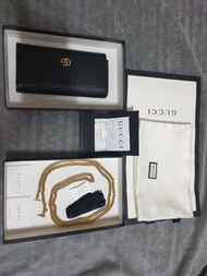 （全新-最後降價）Gucci 雙G長夾鍊帶包／鏈帶包【黑色】