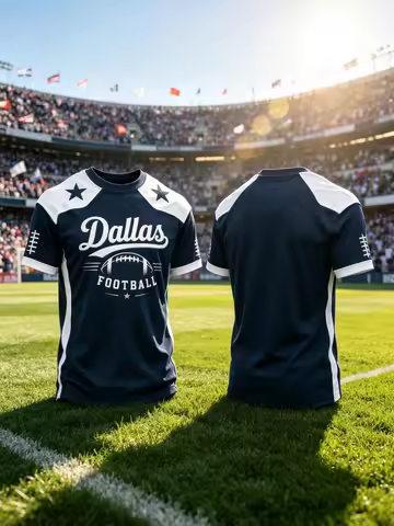 Men Dallas Football Jersey Spliced Star Print Short Sleeve T‑Shirt Casual Sports American Football F