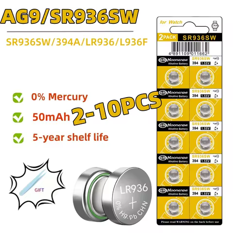 2-10PCS 1.55V AG9 50mAh Button Cell LR936 394 SR936SW CX194 LR45 G9A 194 394A SR936 L936F Cell Coin 