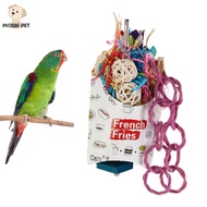BENEDICT การ์ตูนลายการ์ตูน ถ้วยเฟรนช์ฟรายส์นกแก้ว พร้อมตะขอแขวน สีสันสดใส ของเล่นให้นกกัดเล่น ตลกๆ ของเล่นแทะนก ถ้วยดักจับนกแก้ว สำหรับ budgies Parrot parakeet lovebird