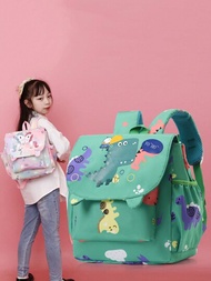 1 pieza Mochila para niñas con cierre de cremallera Oxford, con diseño de unicornio y dinosaurio de caricatura, bolso casual y versátil adecuado para uso diario