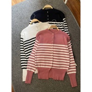 Lattina Shop Elvira Women's Button-Down Knit Cardigan in Black, White, and Pink with Vertical Stripe