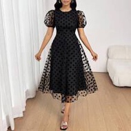 New Black Dress Mesh Fabric Polka Dot Elegant Dress Four Seasons Polka Dot Dress Fall Women Clothes 