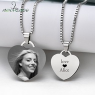 Nexance Customized Necklaces Engrave Photo Name Necklace Stainless Steel Heart Pendant Chain Necklace Jewelry For Women ID Tag
