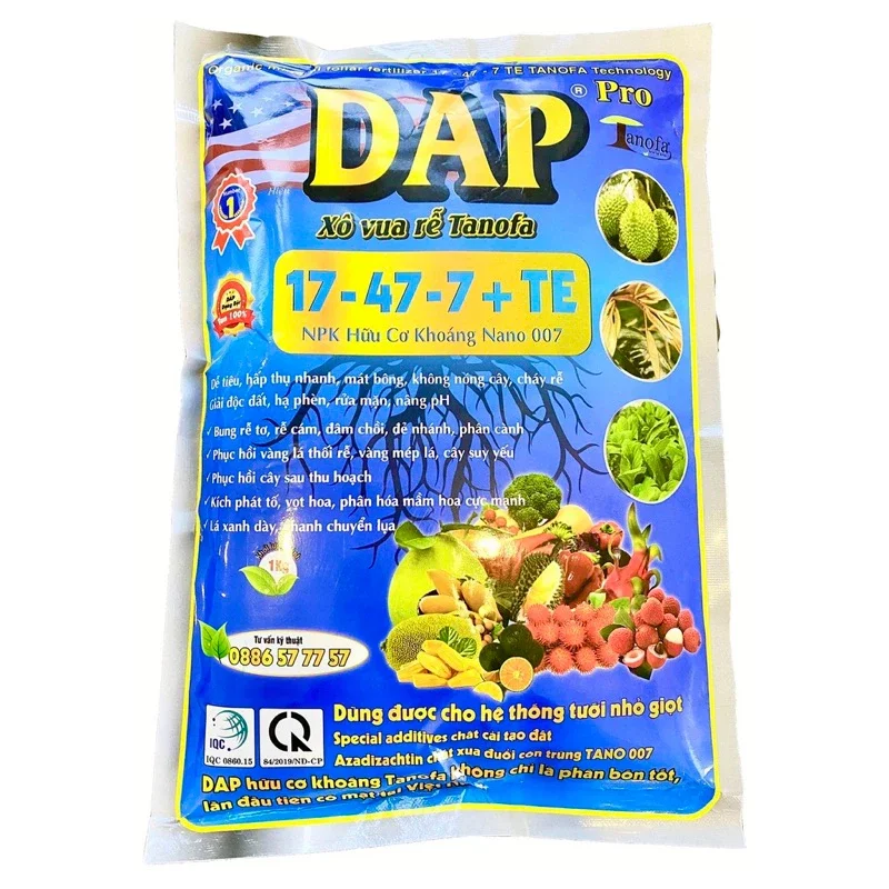 Phân bón DAP 17-47-7+TE 1kg hữu cơ khoáng nano kết hợp vi lượng kích rễ đâm chồi không nóng cây mát