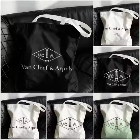Van C-cleef Arpels Style Storage Bags Large Structured Canvas Tote Bag Reusable Shopping Shoulder Ba