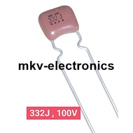 (5 Pieces) 332J 100V Mylar Capacitor (Product Code M01310)