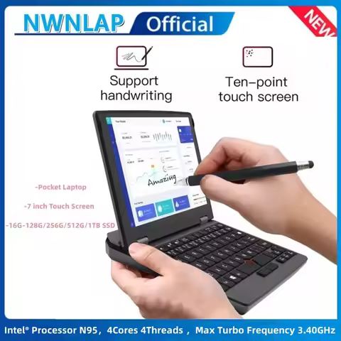 7 Inch Mini Laptop Intel N95 Notebook IPS Touch Screen Portable Netbook Win 11 Pro Mini PC Micro Com
