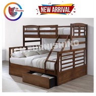 Solid Wooden Bunk Bed With 2 Drawers / Double Decker Bed With Drawer Storage (Mattress Not Included)