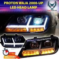 Vland Proton Waja 2000 up LED Projector Headlamp Head lamp Lampu depan With Light Bar ( Clear + Black )