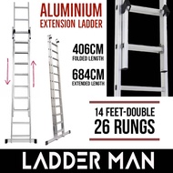14 Feet 28 Steps Double Extension Telescopic Ladder Heavy Duty Foldable Aluminium Ladder 2Section 4m