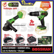 [COMBO SET] BOSSMAN 20V Angle Grinder BAG11 + Hammer Drill BHD33 FULL SET W/ 2.0Ah/4.0Ah Battery + C