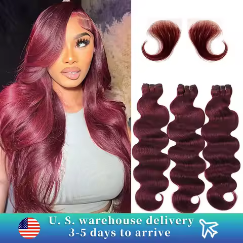 Brazilian Body Wave Bundles Human Hair With Closure Burgundy Red Color Human Hair 3/4 Bundles Raw Ha