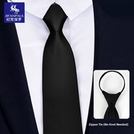 No-Tie Zip-Up Mens Black Stripe Tie