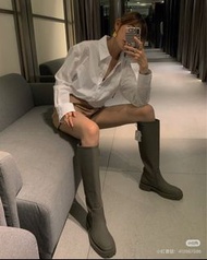 Zara 博主爆款 軍綠高筒長靴 雨鞋 高筒靴 雨鞋 長靴 防水 馬靴