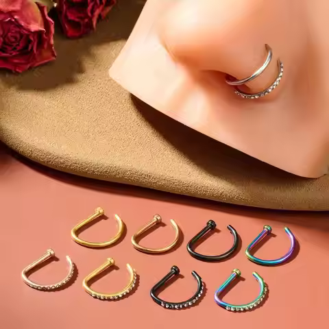 2/3/5pcs 18G D-Shaped Fake Nose Ring Hoops Set Faux Nose Rings Nose Hoops Stainless Steel Small Body