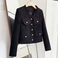 Women's Plaid Tweed Jacke Long Sleeve Casual V-neck  Work Office Coat Short Outwear Blazer