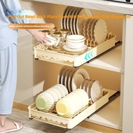 Pull Out Bowl Rack Plate Rack Kitchen Drawer Dish Organiser Dish Bowl Rack With Drain Tray And Track