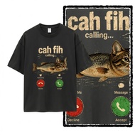 Cah Fih Calling Cat And Fish Phone Call Design T-Shirt