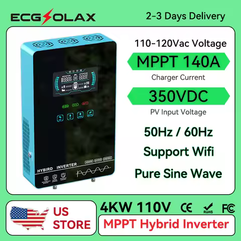ECG 4KW Hybrid Solar Inverter 24V 110V Pure Sine Wave Battery-Free Starting Built MPPT 140A Solar Ch