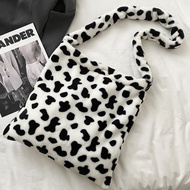 【YIDEA HONGKONG】Women Leopard Print Clutch, Fluffy Plush Shoulder Bag Faux Fur Tote Bag