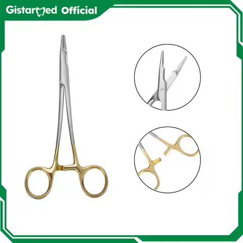 16cm Dental Needle holder with scissors 1pcs Gold Handle Clamp Multifunctional With TC Olsen-Hegar S