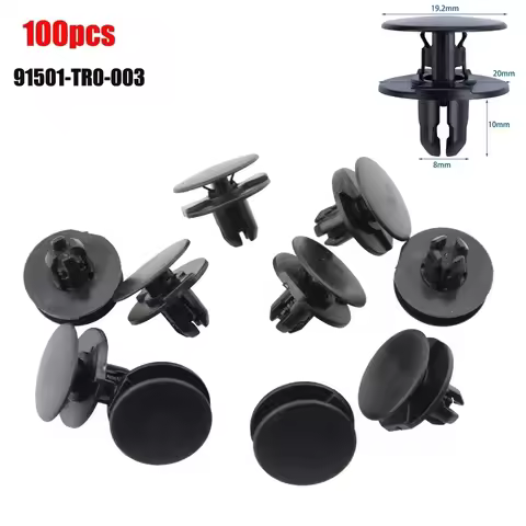 100PCS Clips Plasitc 91501-TR0-003 Black For Honda For Acura Push Type Retainer Clips