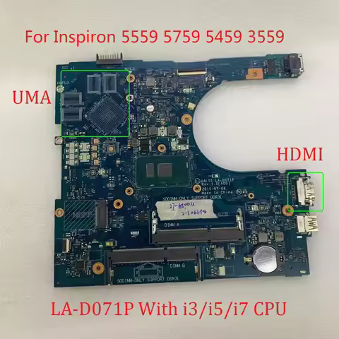 For Dell Inspiron 3559 5459 5759 5559 AAL15 LA-D071P Working Motherboard W/ I3 I5 I7 CPU