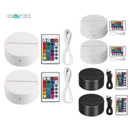 2 Pack 3D Night LED Light Lamp Base + Remote Control + USB Cable, 16 Colors Light Show Display Stand