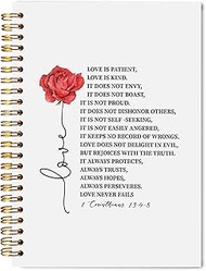 Welshower Red Rose Floral Christian Notebook Journal 5.5x8.3, 1 Corinthians 13-4:8 Bible Journaling 
