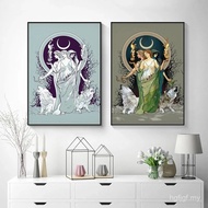 Retro Moon Hecate Goddess Greek Mythology Canvas Painting Prints Mysterious Hecate Witchy Wall Art P