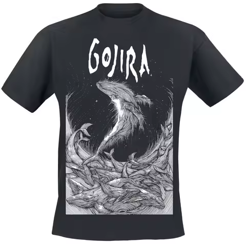 Gojira Ocean Eco Tee, Progressive Metal T-Shirt with Line Art Whale & Night Sky Design for Fans