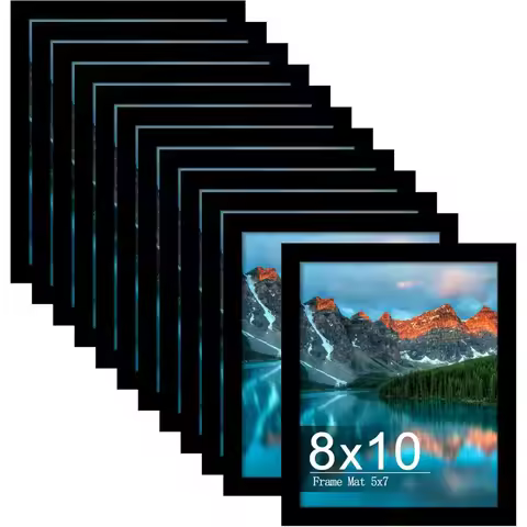 Set of 12 Black Picture Frames 8x10 or 5x7 with Mat Wall Mount or Tabletop Display