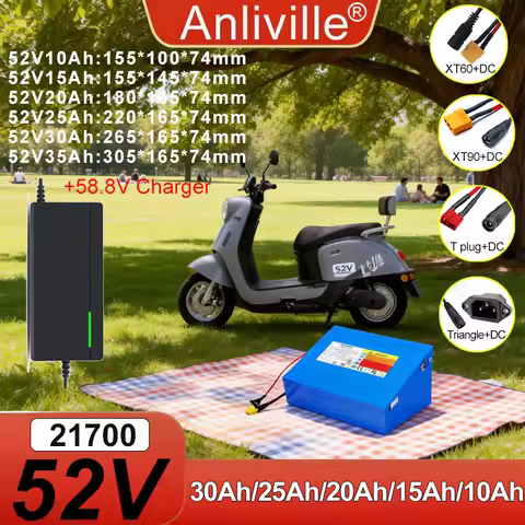 Long Lifespan 52V10Ah 15Ah 20Ah 25Ah 30Ah 35Ah 21700 Lithium battery pack,With BMS for 1500W E-Scoot