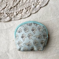 Vintage JIM THOMPSON Silk Mint Green Coin Purse, Elephants Printed, round shaped