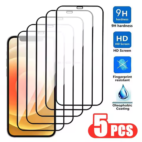 5Pcs 9H Protection Glass For iPhone 14 15 Plus 12 13 Mini 11 Pro Max XS XR Screen Protector For ipho