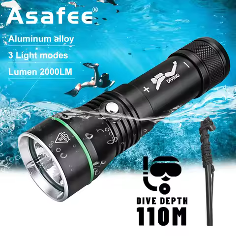 Asafee S3 Spearfishing Diving Flashlight 2000LM P50 LED IPX8 Waterproof Scuba Flashlight Underwater 