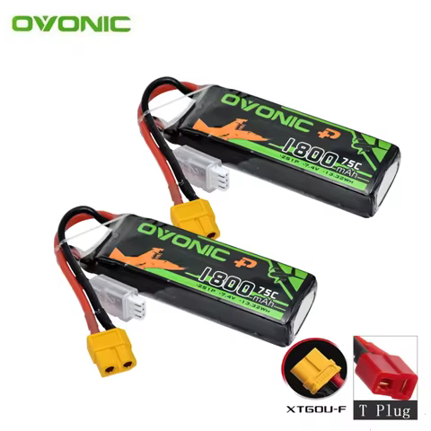 2Pcs OVONIC 7.4V Lipo Battery 1800mAh 75C For RC Helicopter Quadcopter FPV Racing Drone Parts 2S Bat