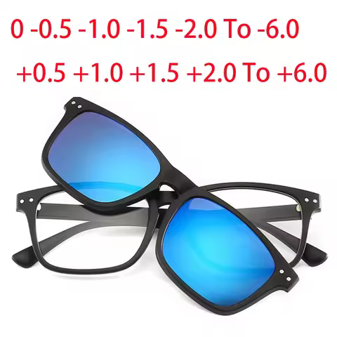 2297 Rivets Square TR90 Frame Magnet Clip Myopia Glasses 0 -1.0 -2.0 To -6.0 , Hyperopia Sunglasses 