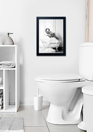 Framed Bathroom Decor Wall Art Elephant in Bathtub Pictures Wall Decor Funny Black and White Animal 