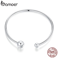 bamoer Silver Bangle 925 Sterling Silver Threaded Beads Bracelet for Original Charm DIY Jewelry Accessories SCB198