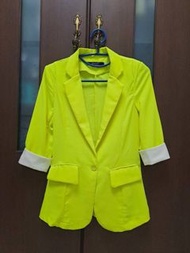 #23初夏時尚 - 雪紡西裝外套 -螢光黃 /真口袋 -全新