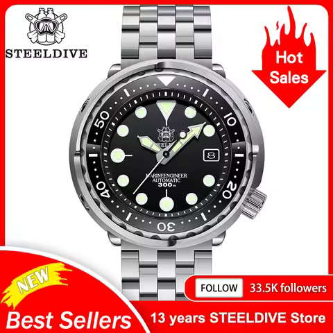 Steeldive SD1975 Black Dial Ceramic bezel 30ATM 300m Waterproof Stainless Steel NH35 Tuna Mens Dive